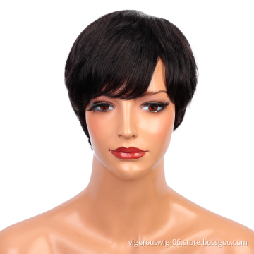 Vigorous Cheap Wholesale Pixie Short wig Real Brazilian semi braided Human Hair bone straight with bang for Black Women cosplay